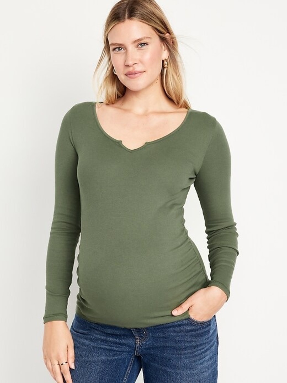 🤰Maternity Olive Green Long Sleeve V-Notch Scoop Tee